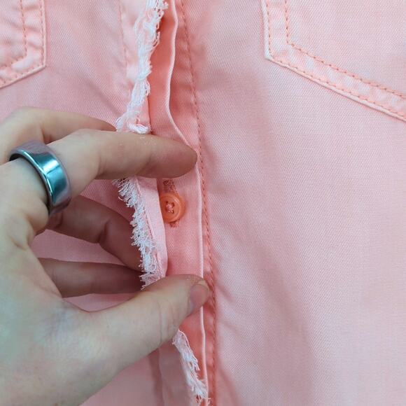 Chicos Top Womens 4 Pink Button Up Coastal Cowgirl Nautical Preppy Western Sheer - Picture 5 of 10